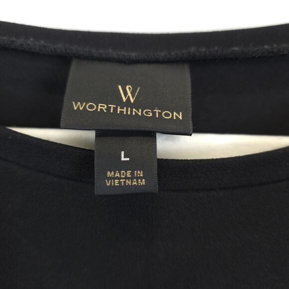 Worthington Shirt Womens Large Black Ruffle Sleeve Hem Stretch Pullover Top - Picture 9 of 10